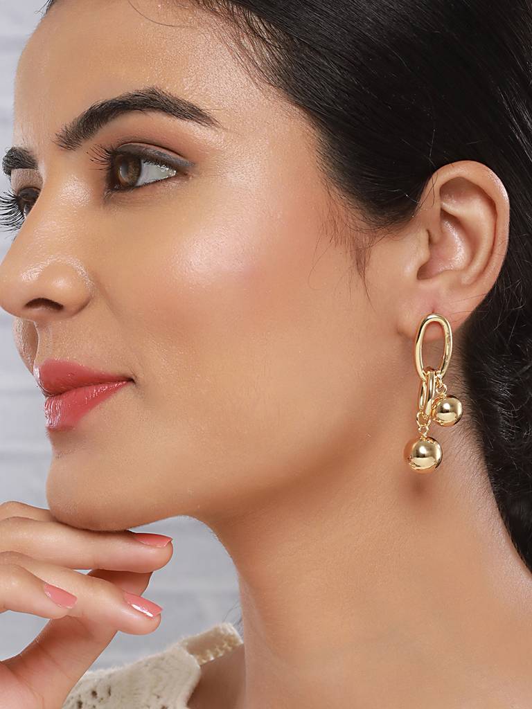 Anti-Tarnish 18K Gold Plated Dangling Orb Earrings : STER8002