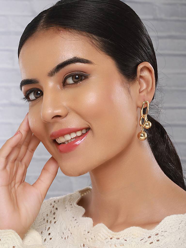 Anti-Tarnish 18K Gold Plated Dangling Orb Earrings : STER8002