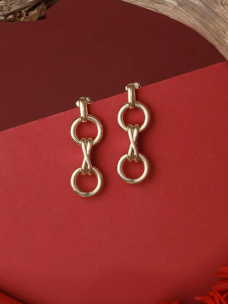 Anti-Tarnish 18K Gold Plated Criss Cross Dangling Link  Earrings : STER8004