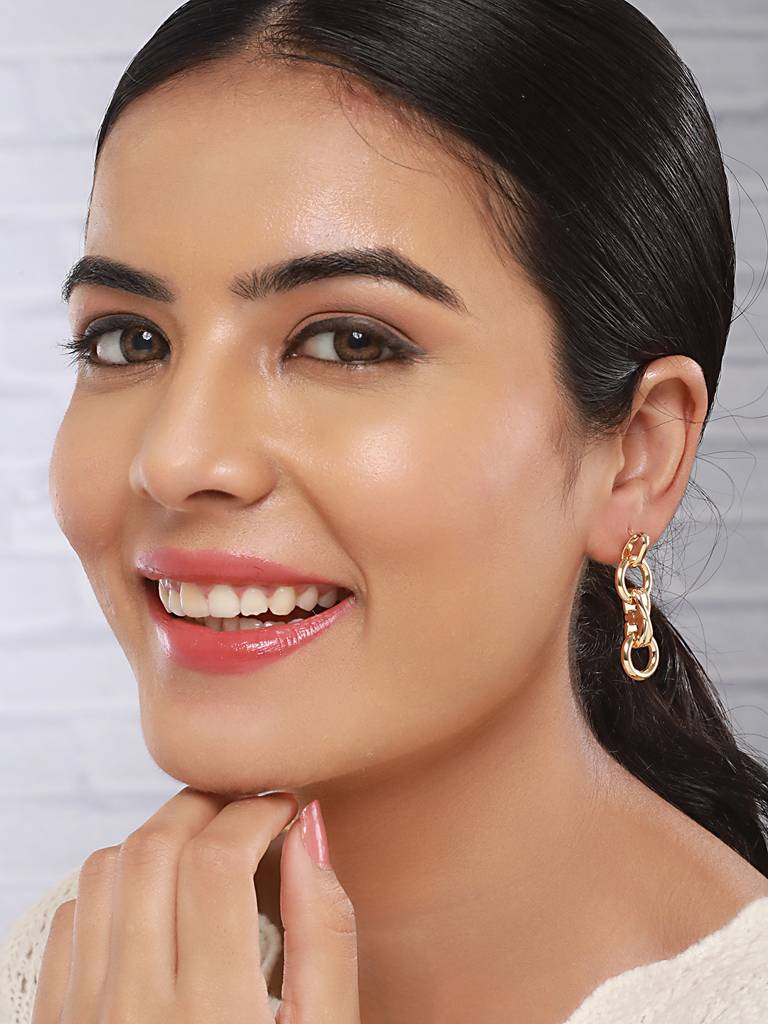 Anti-Tarnish 18K Gold Plated Criss Cross Dangling Link  Earrings : STER8004