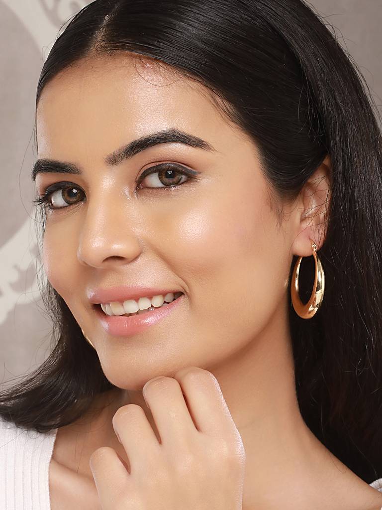 Anti-Tarnish Gold Plated U -Shaped  Chunky Hoop Earrings : STER8005