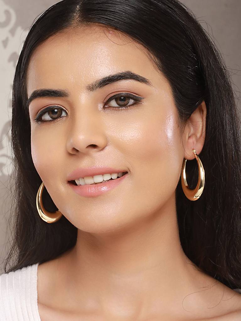 Anti-Tarnish Gold Plated U -Shaped  Chunky Hoop Earrings : STER8005