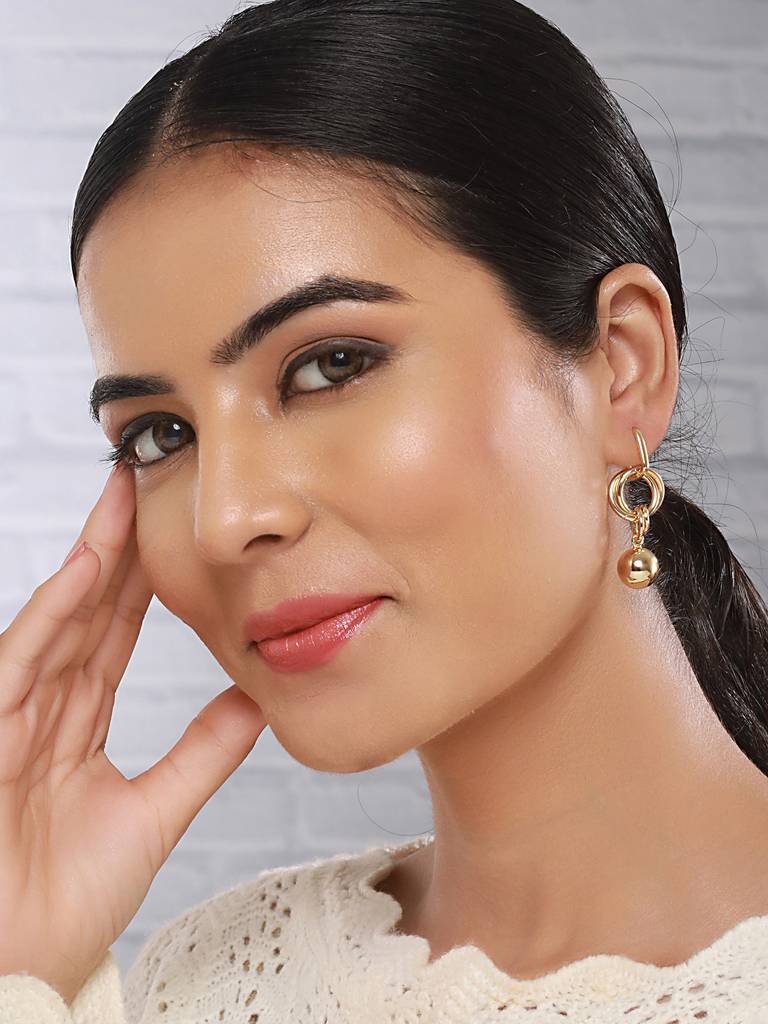 Anti-Tarnish Gold Plated Link Orb Dangler Earrings : STER8006