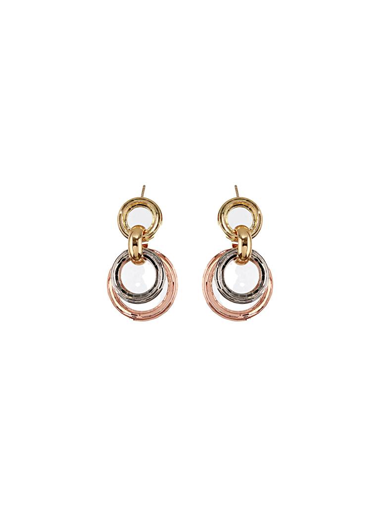 Anti-Tarnish Rose Gold 3 Toned Circular Hoops Drop Earrings : STER8009