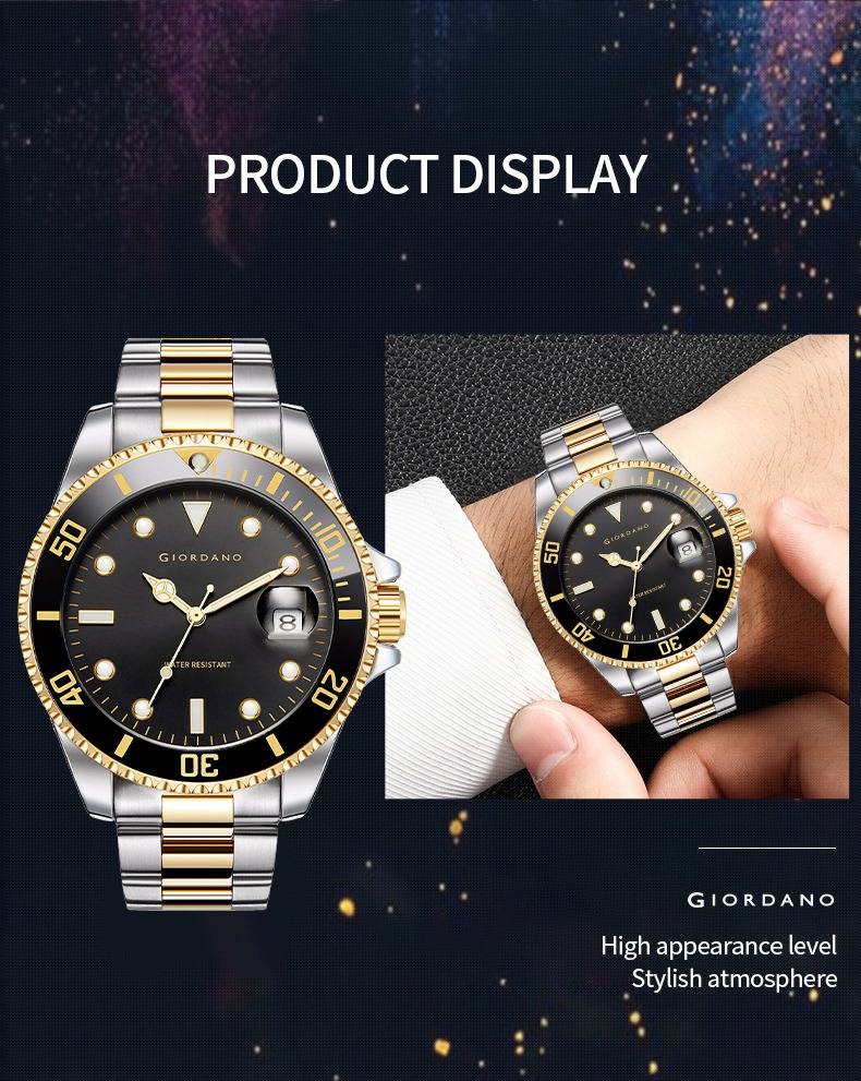 Analog Wrist Watch For Men Stylish Metal Strap With Water Resistant 3 Hand Mechanism Watch : GD-50006-55