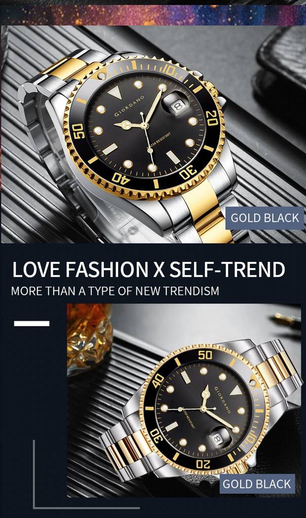 Analog Wrist Watch For Men Stylish Metal Strap With Water Resistant 3 Hand Mechanism Watch : GD-50006-55