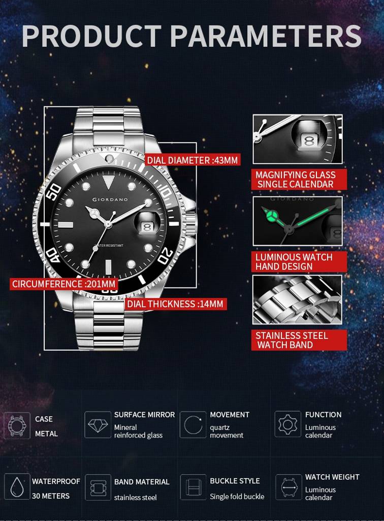 Analog Wrist Watch For Men Stylish Metal Strap With Water Resistant 3 Hand Mechanism Watch : GD-50006-11