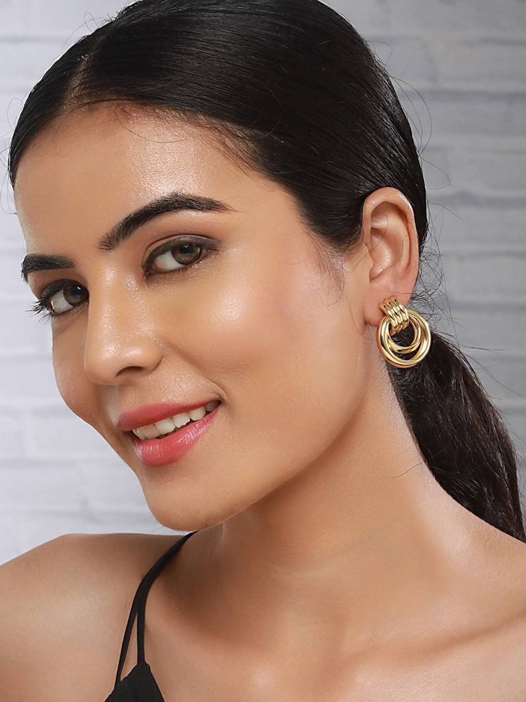 Anti-Tarnish 18K Gold Plated Concentric Hoop Earrings : STER8010