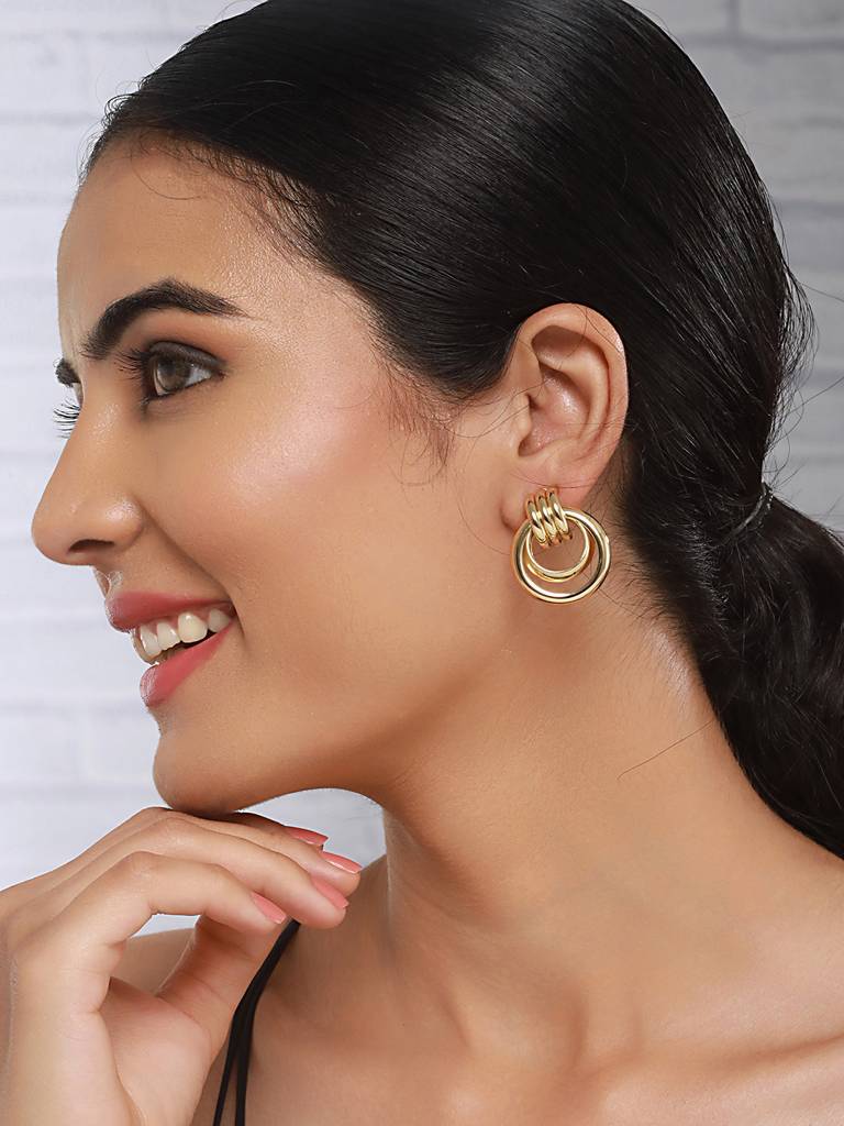 Anti-Tarnish 18K Gold Plated Concentric Hoop Earrings : STER8010