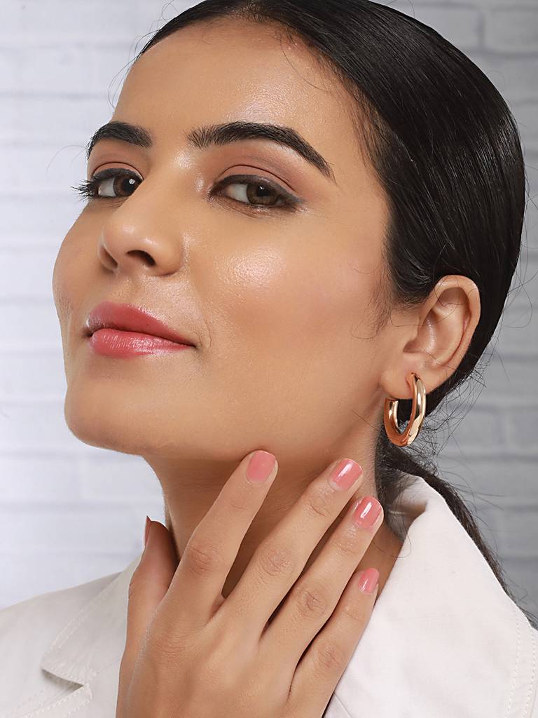 Anti-Tarnish Gold Plated Styling C Hoops Earrings : STER8011