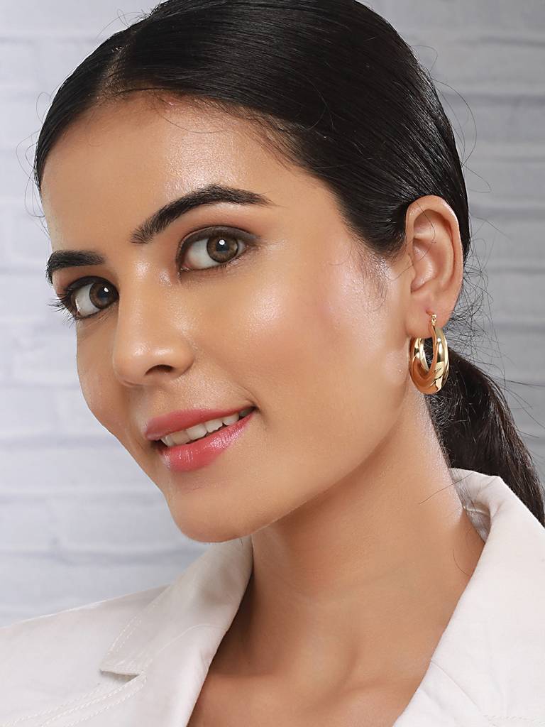 Anti-Tarnish Gold Plated Twisted Round Hoop Earrings : STER8013