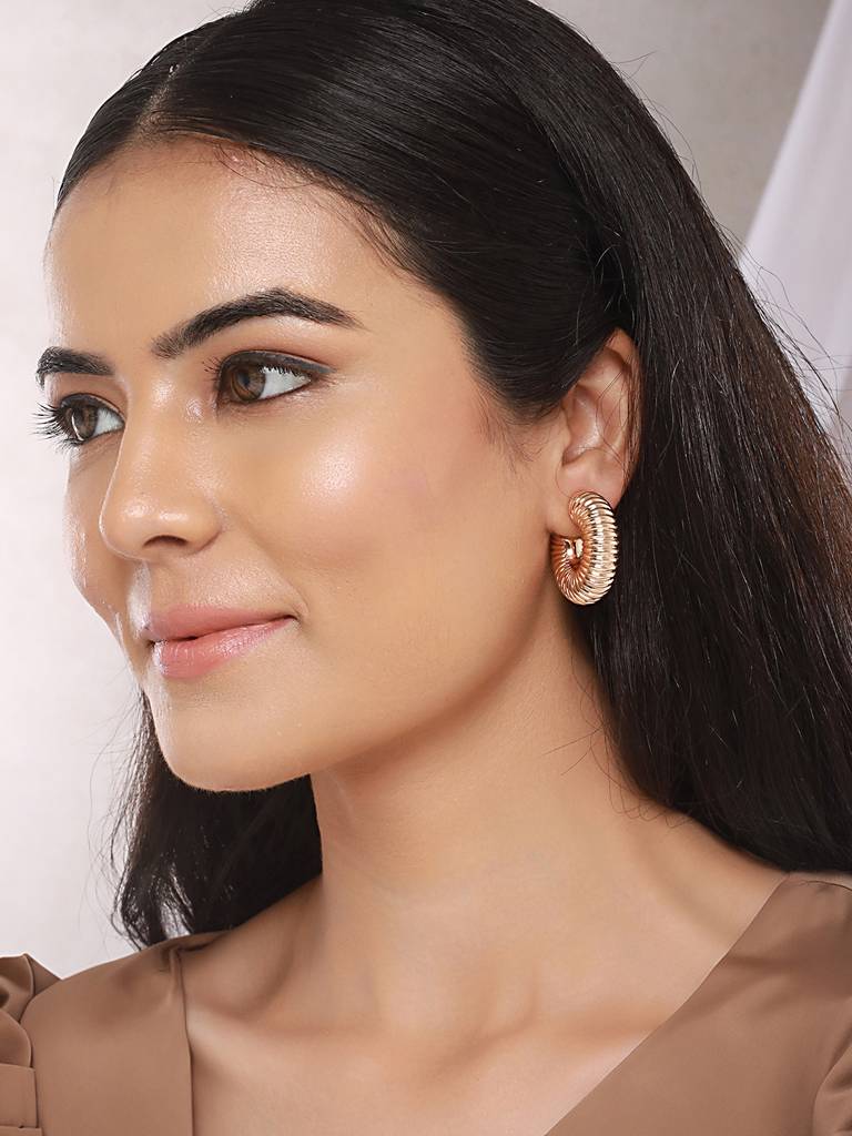 Anti-Tarnish Gold Plated Twister C Hoop Earrings : STER8014