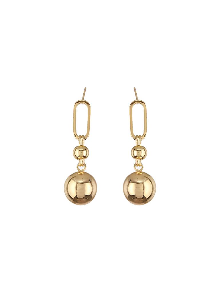 Anti-Tarnish Gold Toned Ball Loop Hoop  Dangler Earrings : STER8016