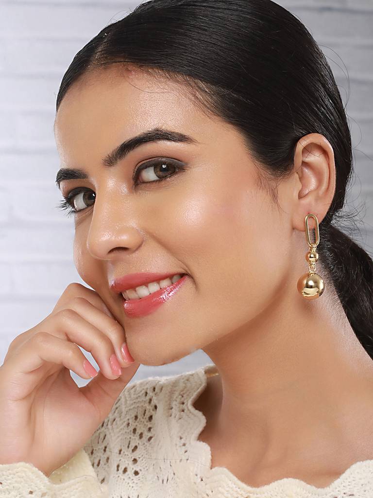 Anti-Tarnish Gold Toned Ball Loop Hoop  Dangler Earrings : STER8016