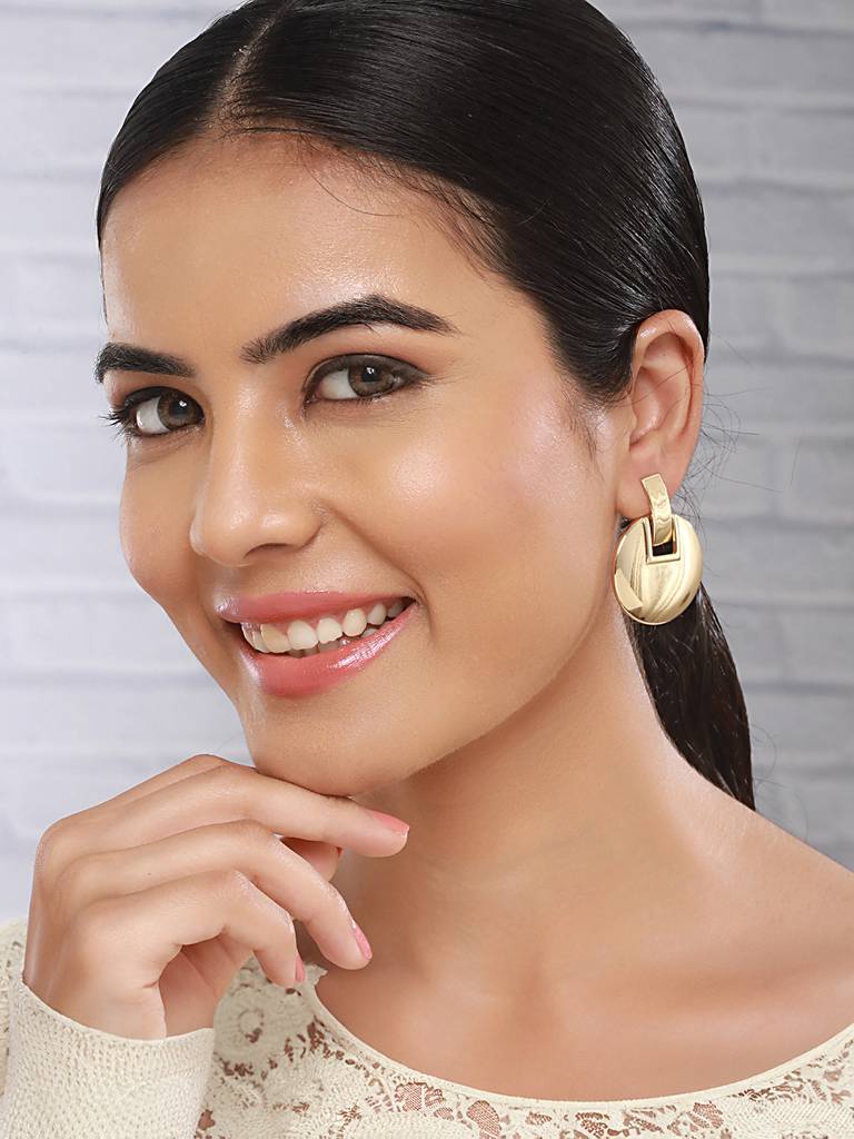 Anti-Tarnish 18K Gold Plated Bold Circular Statement Earrings : STER8017