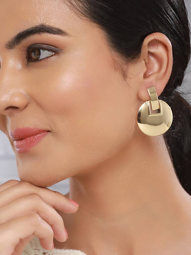 Anti-Tarnish 18K Gold Plated Bold Circular Statement Earrings : STER8017