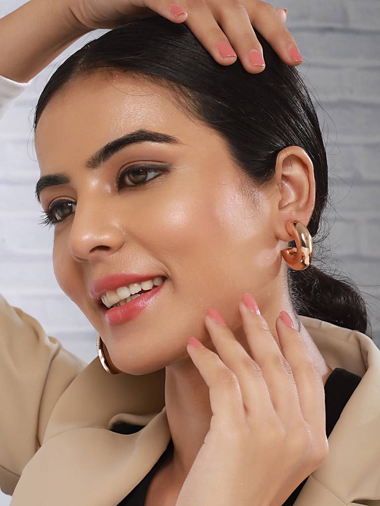 Anti-Tarnish 18 K Gold Plated Bold Statement  C Half  Hoop Earrings : STER8018