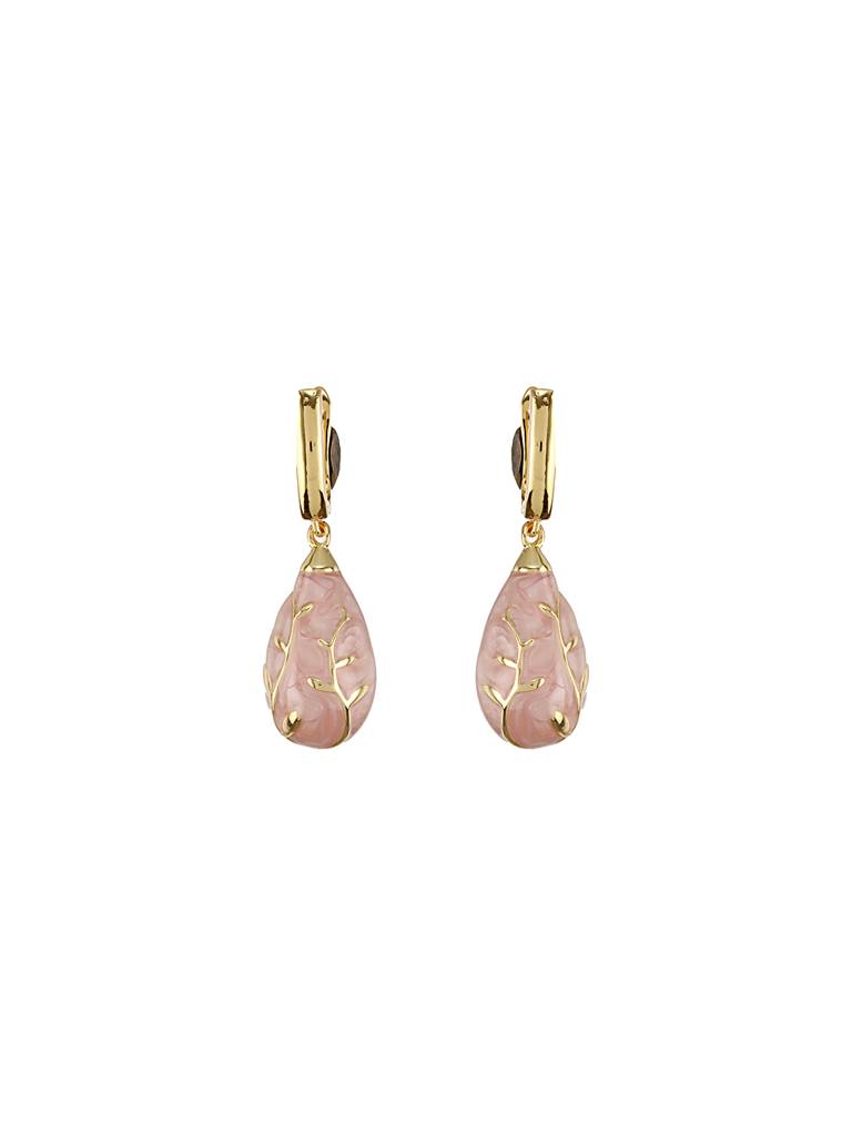 Anti-Tarnish 18 K Gold Plated & Enamelled Tear Shaped Floral Hoop Earrings : STER8019
