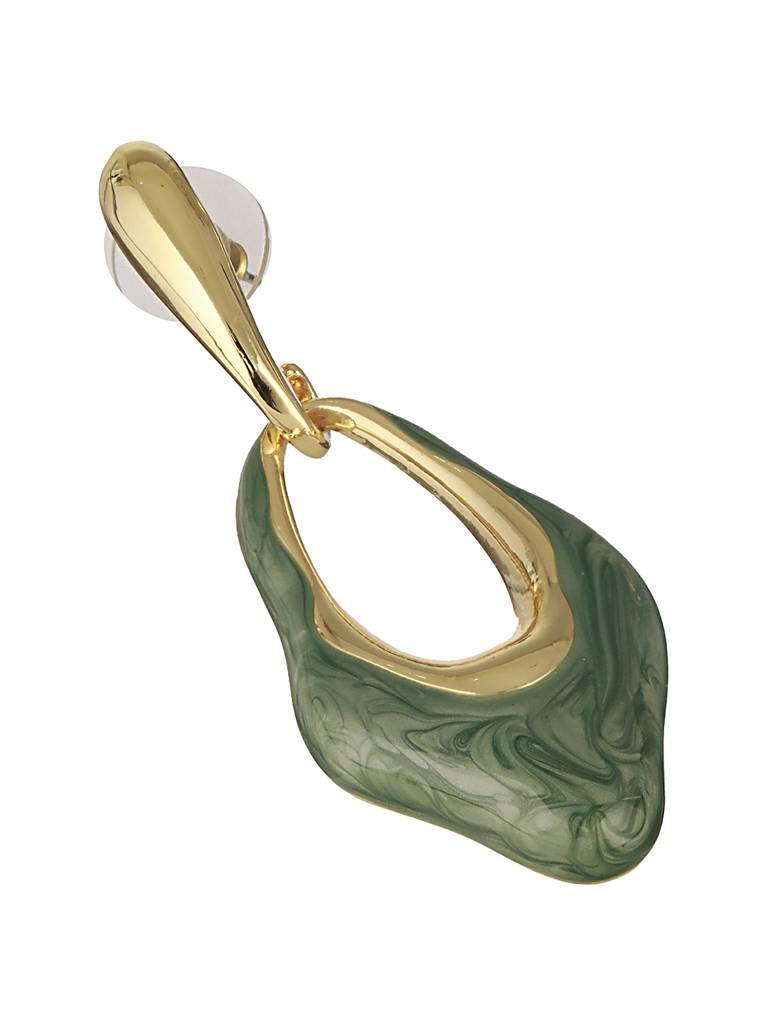 Anti-Tarnish 18K Gold Plated & Emarald Enamelled Hollow Drop Contemporary Earrings : STER8020
