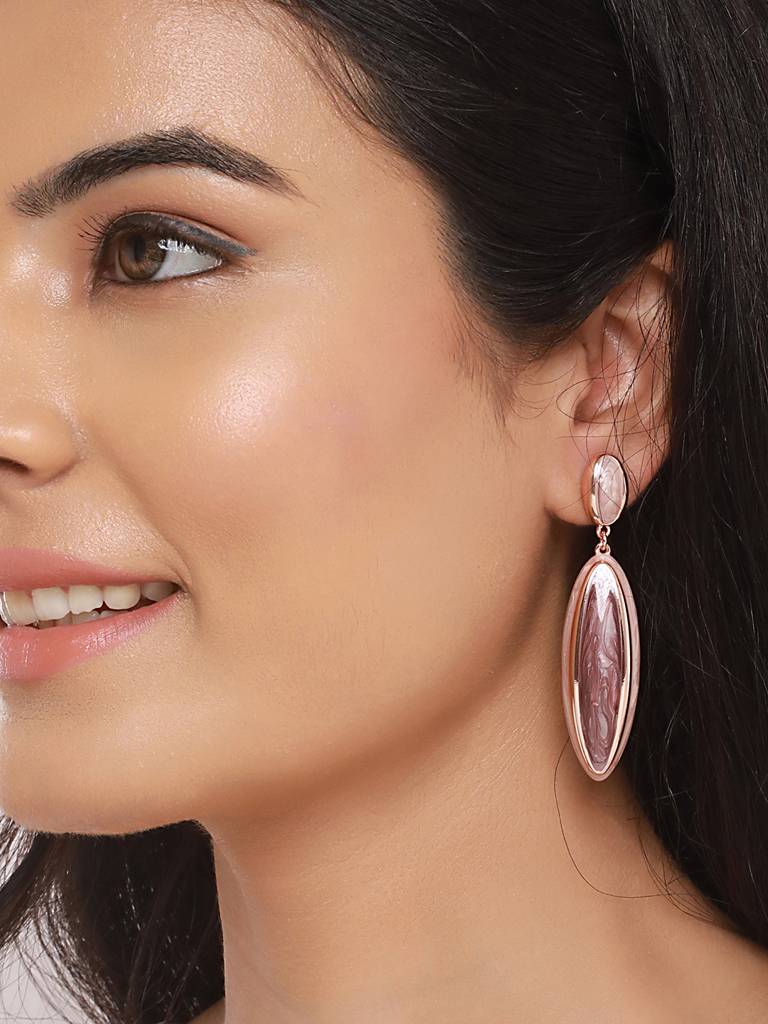 Anti-Tarnish 18K Gold Plated & Enamelled Eliptical Dangler Earrings : STER8022