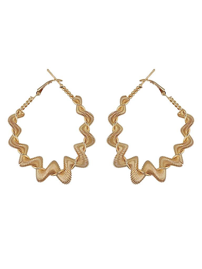 Anti-Tarnish Gold Plated Spiral Twisted  Statement Hoops Earrings : STER8023