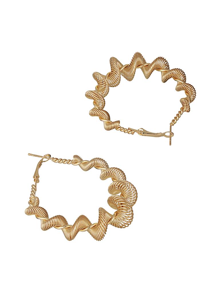 Anti-Tarnish Gold Plated Spiral Twisted  Statement Hoops Earrings : STER8023