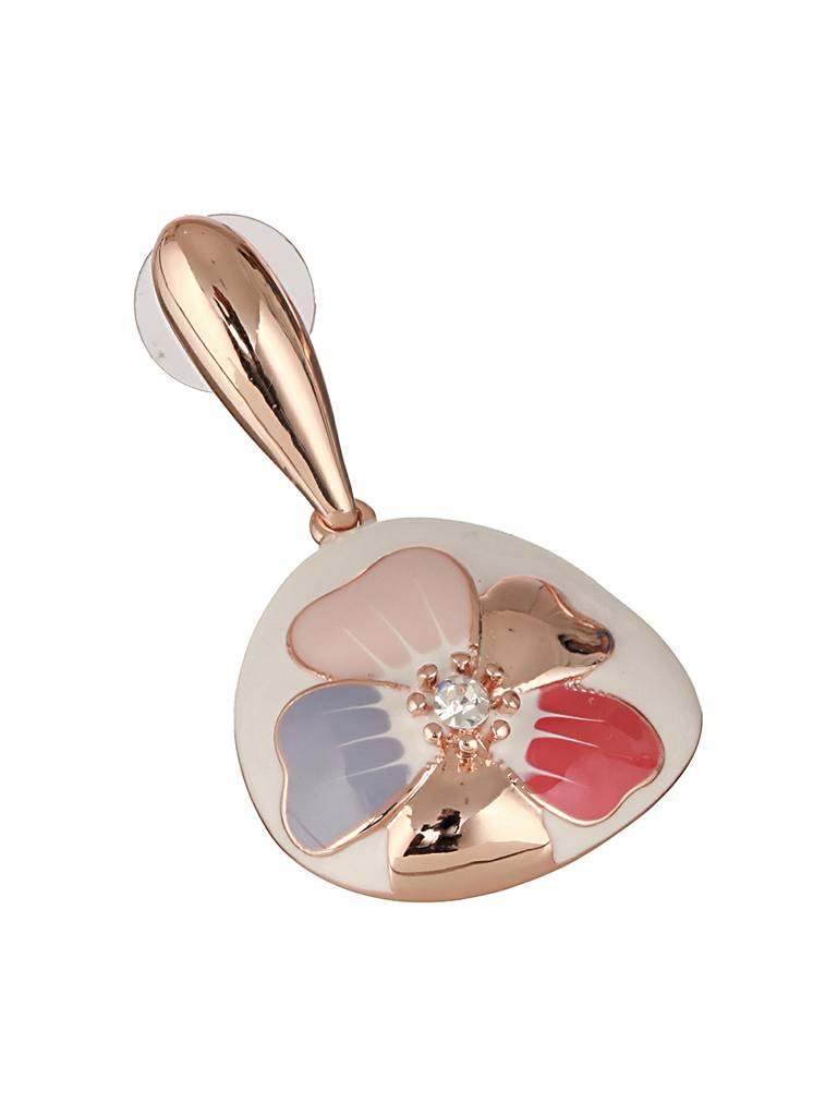 Anti-Tarnish 18K  Gold Plated Off White Enamelled Floral Statement Dangler Earrings : STER8024