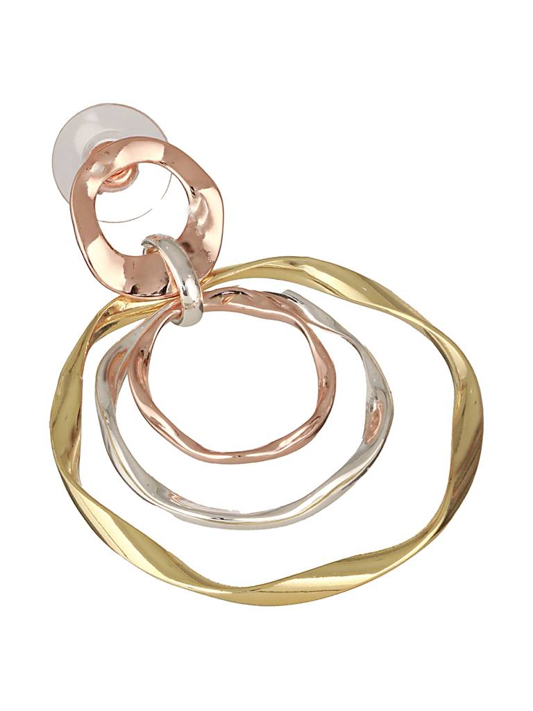 Anti-Tarnish 3 Tone Concentric Handmade Dangler Hoop Earrings : STER8025