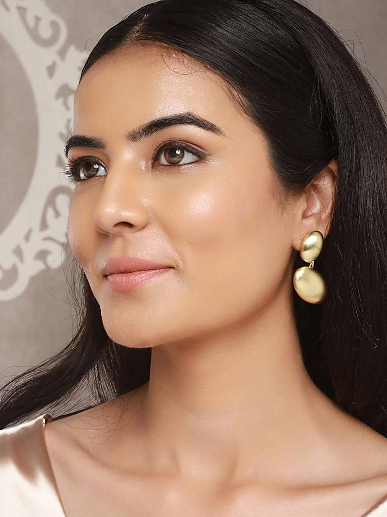 Anti-Tarnish Gold Plated Pebble Shaped Stacked Chunky Earrings : STER8026