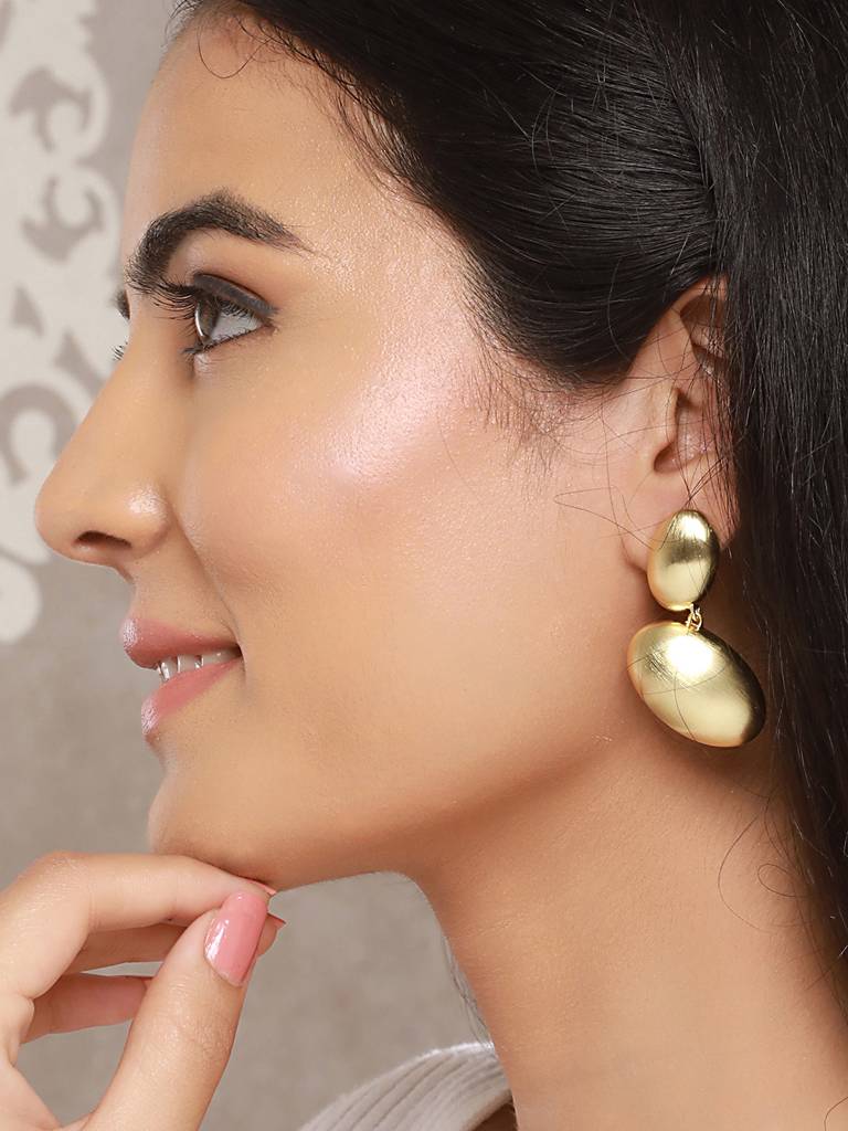 Anti-Tarnish Gold Plated Pebble Shaped Stacked Chunky Earrings : STER8026