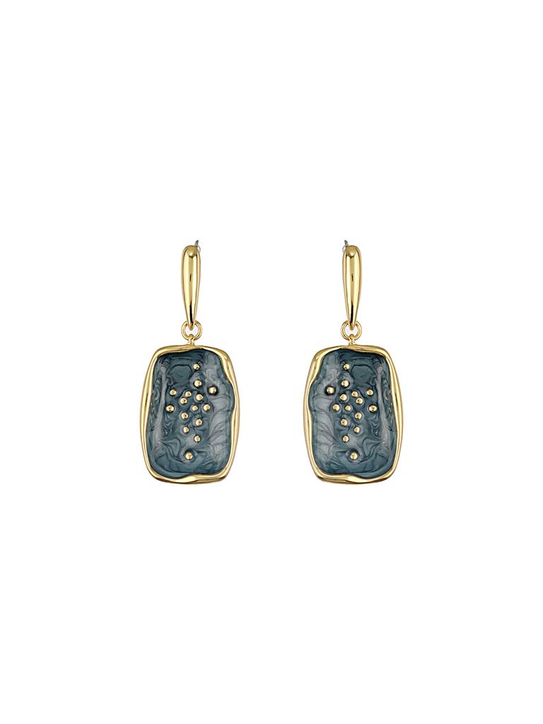 Anti-Tarnish 18K Gold Plated Grey Enamelled Golden Dot Drop Earrings : STER8027