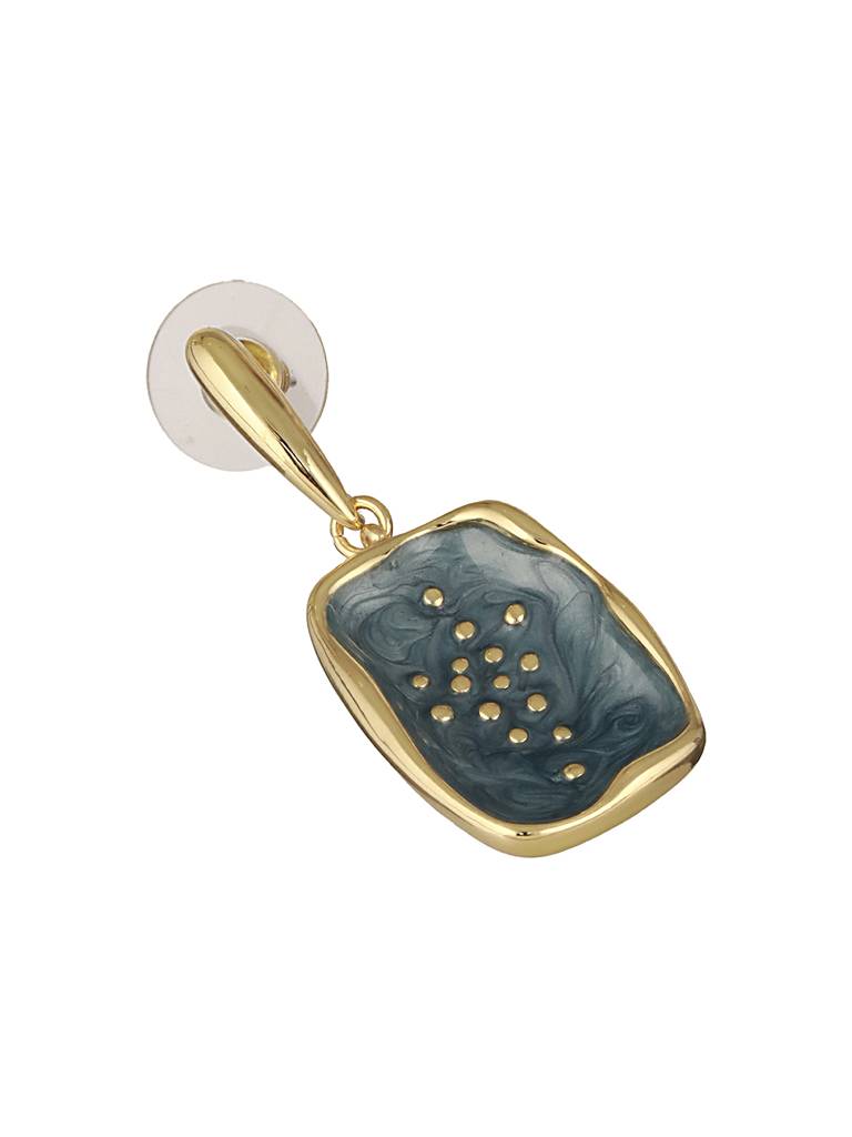 Anti-Tarnish 18K Gold Plated Grey Enamelled Golden Dot Drop Earrings : STER8027