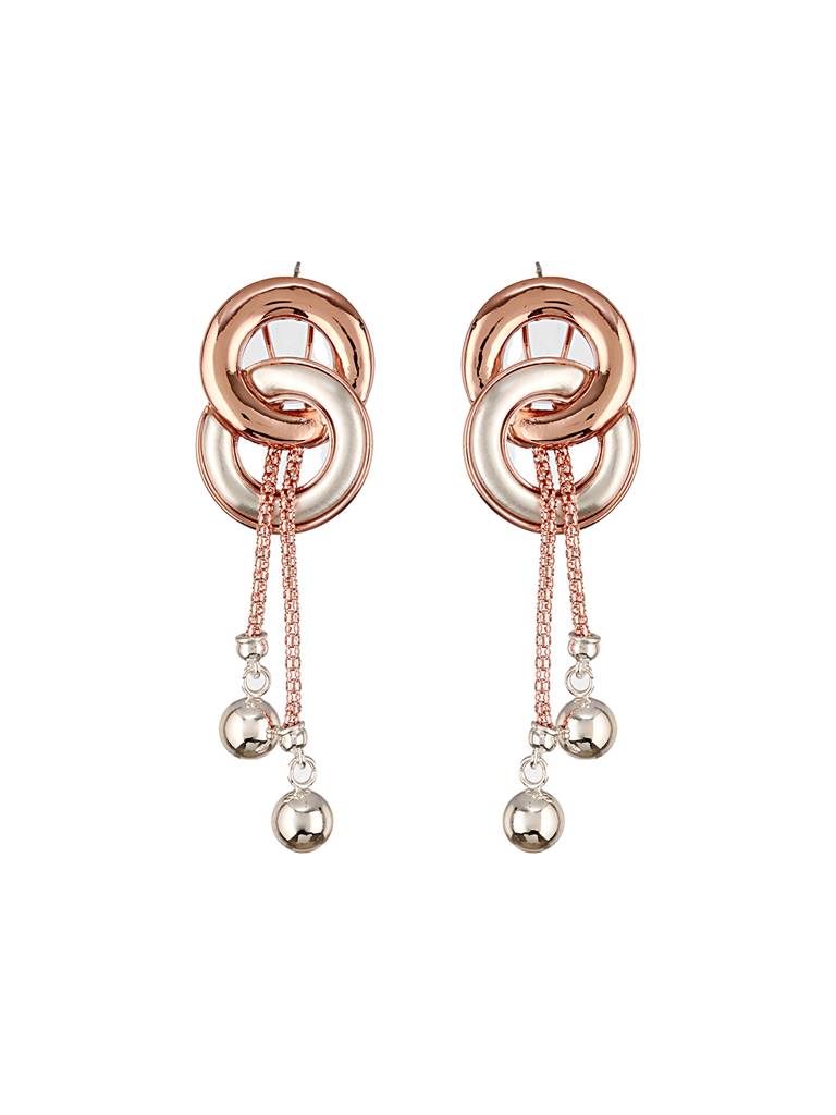Anti-Tarnish Rose Gold 2 Toned Circular Knotted  Dangling Earrings : STER8028