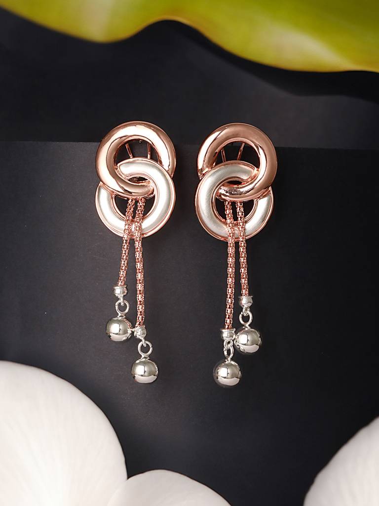 Anti-Tarnish Rose Gold 2 Toned Circular Knotted  Dangling Earrings : STER8028
