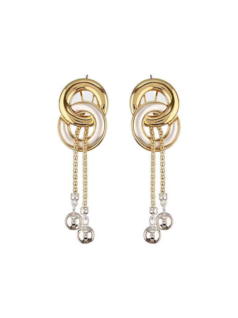 Anti-Tarnish 18K Gold Plated & Enamelled Eliptical Leafy Dangler Earrings : STER8029