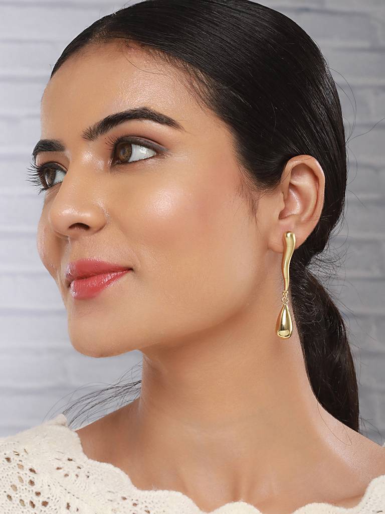 Anti-Tarnish 18K Gold Plated Elegant Water Drop Minimalist Drop Earrings : STER8030