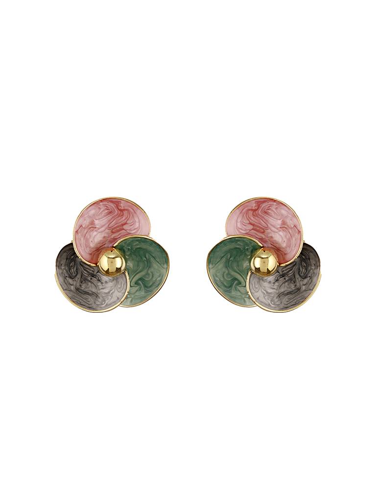 Anti-Tarnish 18K Gold Plated & Enamelled Floral Statement Studs Earrings : STER8031