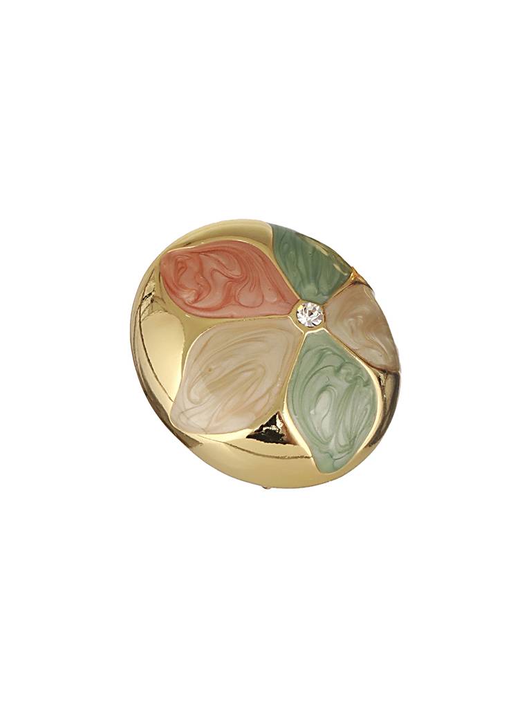 Anti-Tarnish 18K Gold Plated Floral Enamelled Large Circular Studds Earrings : STER8032