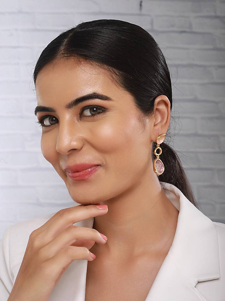 Anti-Tarnish 18K Gold Plated & Enamelled Layered Drop Earrings : STER8034