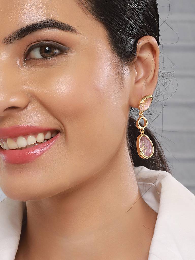 Anti-Tarnish 18K Gold Plated & Enamelled Layered Drop Earrings : STER8034