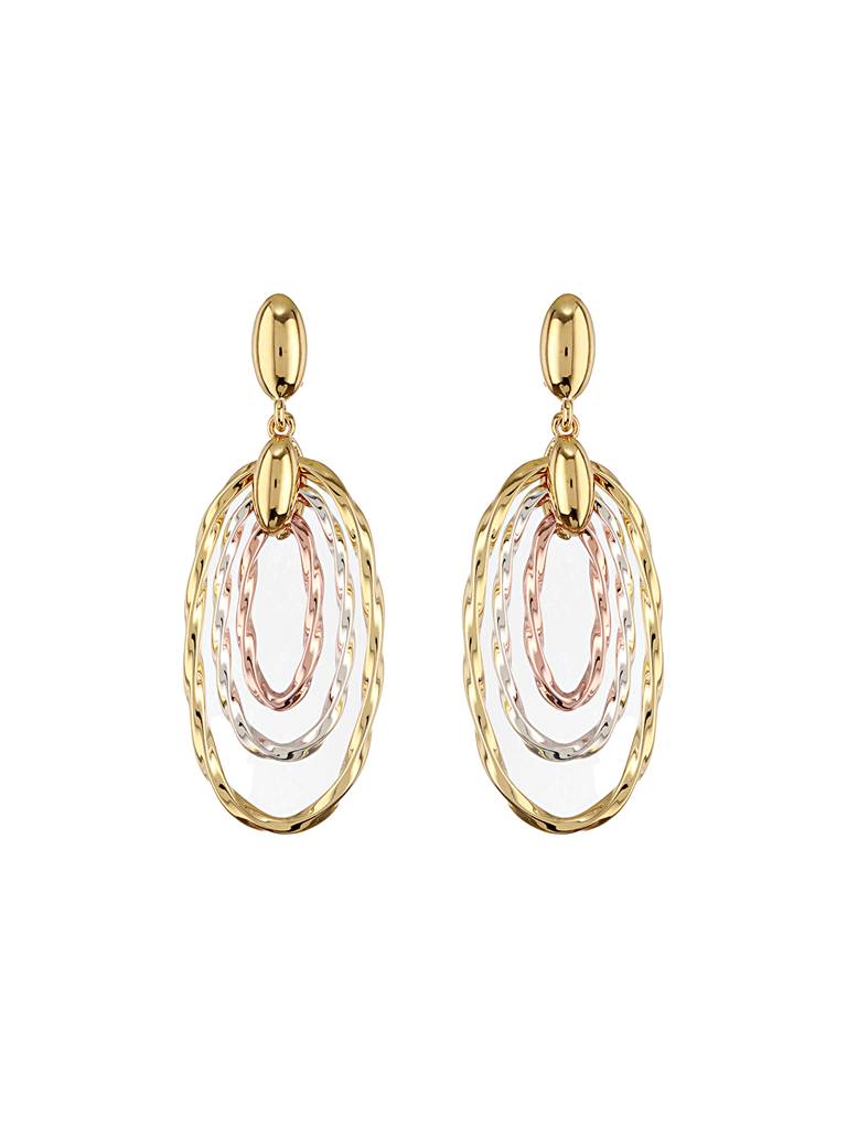 Anti-Tarnish 3 Toned Twisted Elliptical Concentric Ring Hoop Earrings : STER8035