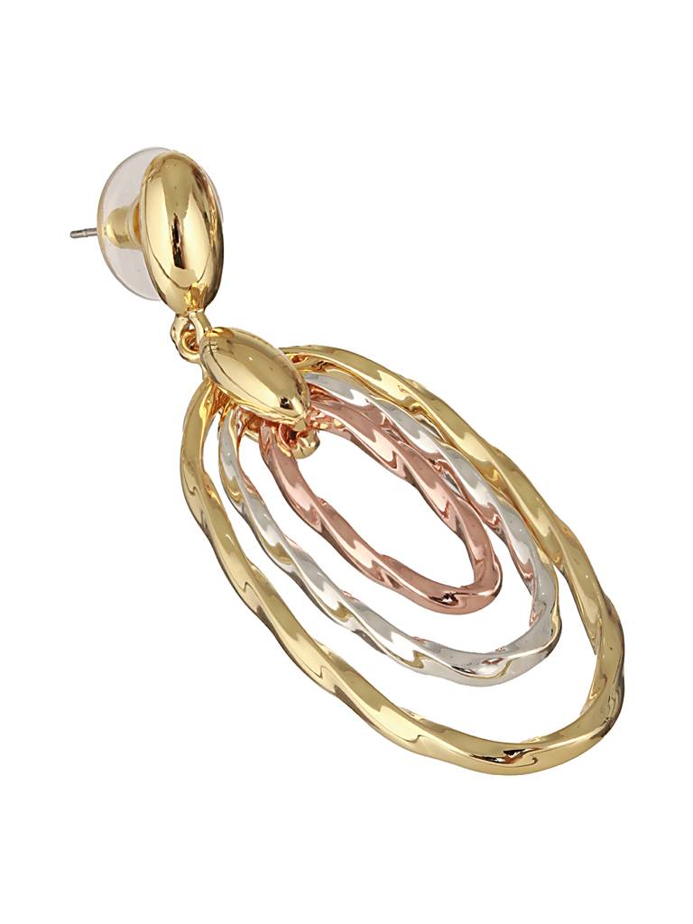 Anti-Tarnish 3 Toned Twisted Elliptical Concentric Ring Hoop Earrings : STER8035