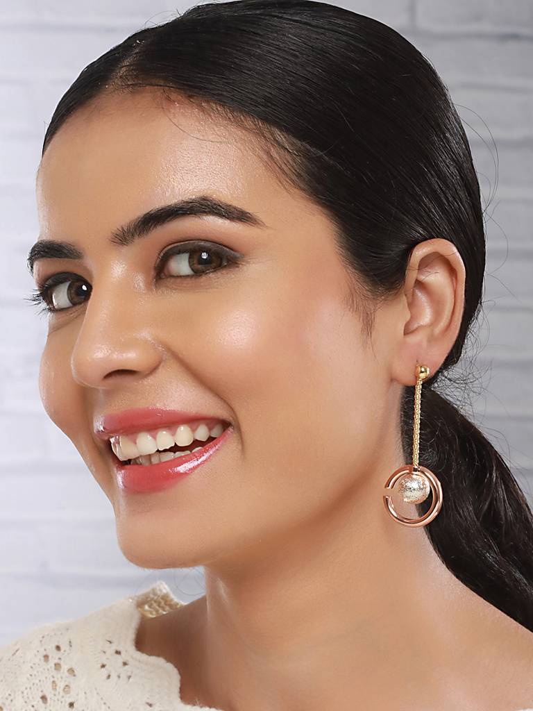 Anti-Tarnish Gold & Rose Gold Plated Chain Dangling Minimalist  Earrings : STER8037