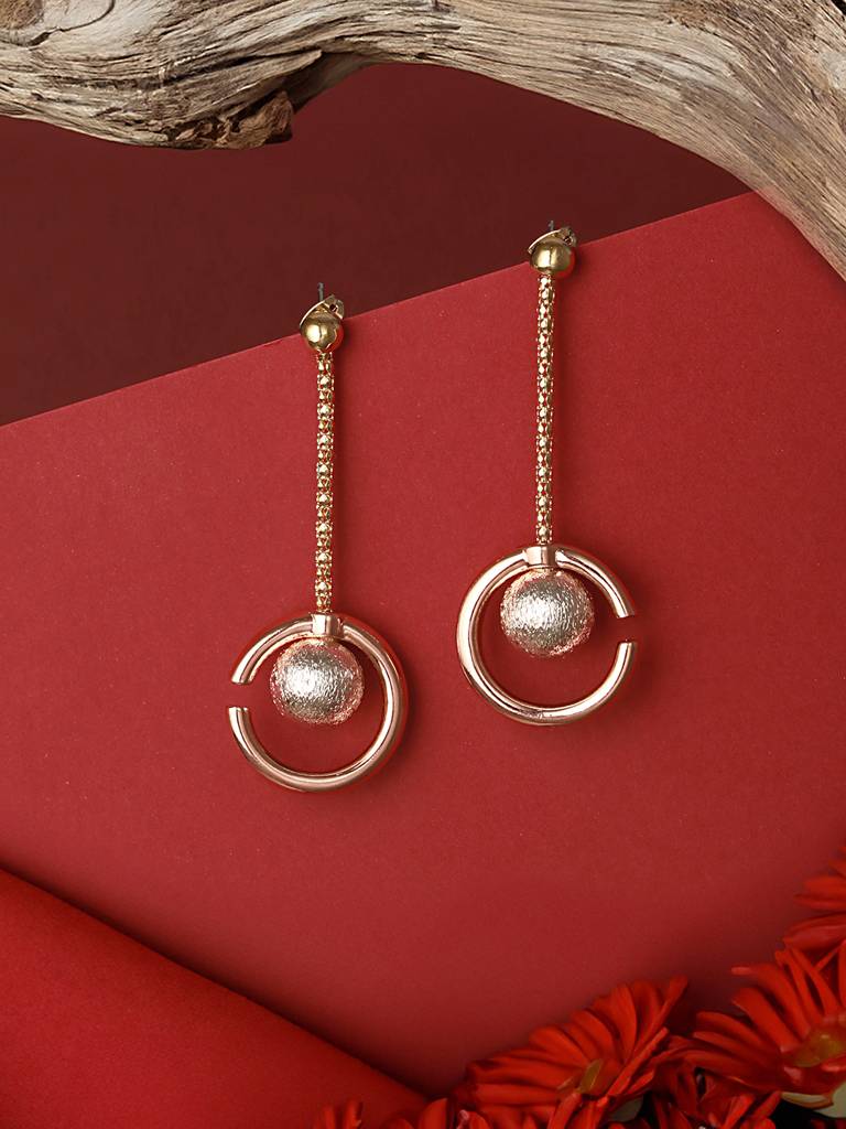 Anti-Tarnish Gold & Rose Gold Plated Chain Dangling Minimalist  Earrings : STER8037