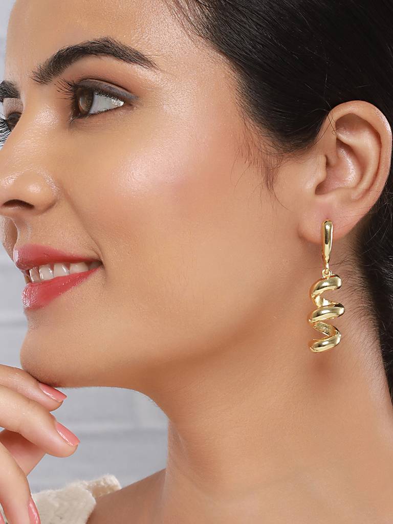 Anti-Tarnish Gold Plated  Spiral Twister Hoop Minimalist Earrings : STER8038