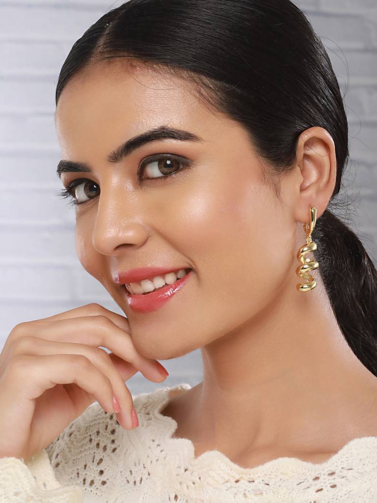 Anti-Tarnish Gold Plated  Spiral Twister Hoop Minimalist Earrings : STER8038