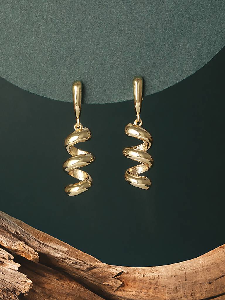 Anti-Tarnish Gold Plated  Spiral Twister Hoop Minimalist Earrings : STER8038