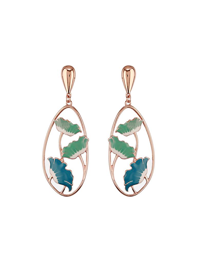 Anti-Tarnish Gold Plated  Blue  Enamelled Floral Statement Luxe Drop  Earrings : STER8040
