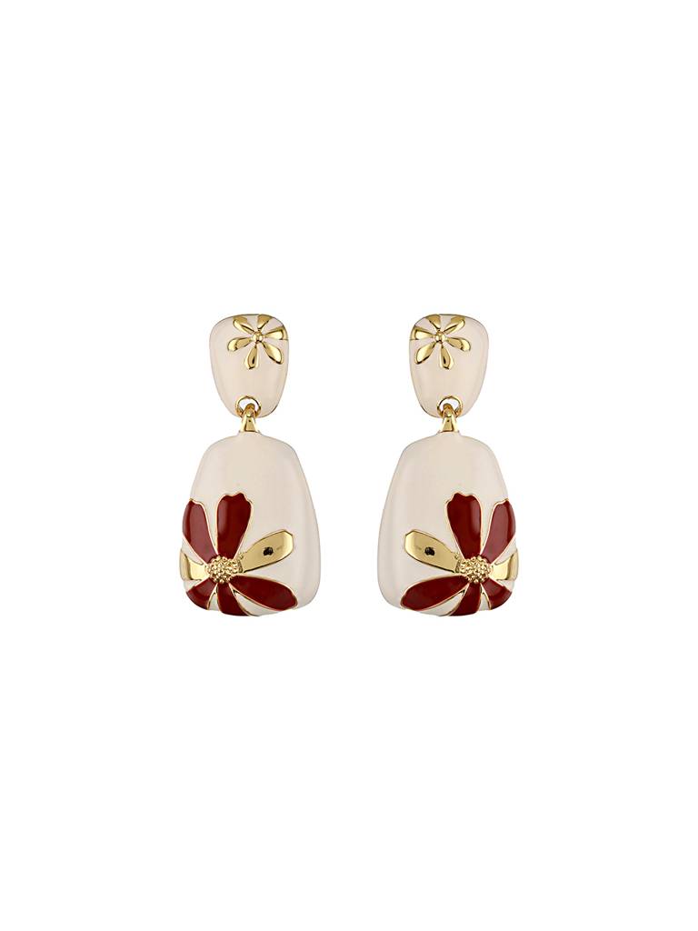Anti-Tarnish Gold Plated & Enamelled Leaf Design Luxe Drop Earrings : STER8041
