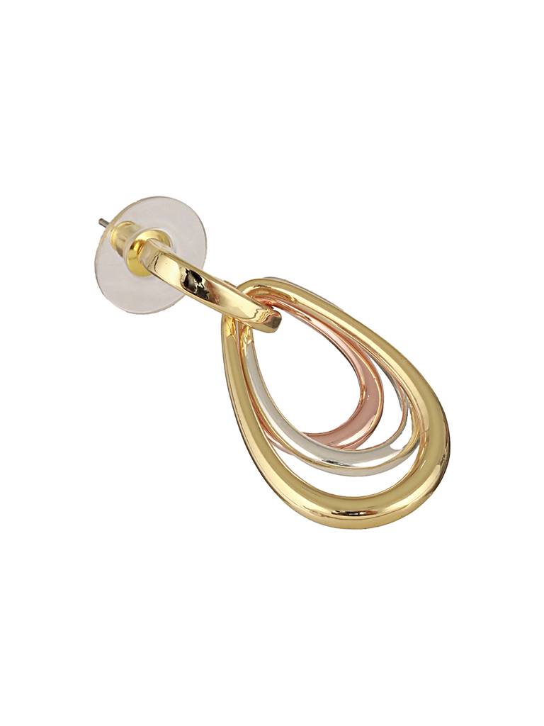Anti-Tarnish Tri Gold Plated Concentric Drop Shaped Dangler Hoop Earrings : STER8042
